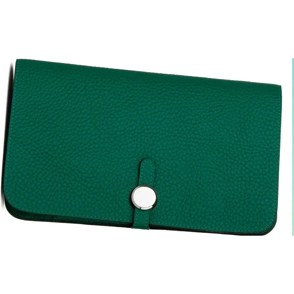 Genuine Leather Card Holder Bifold Passport Long Handmade Wallet Green Clutch